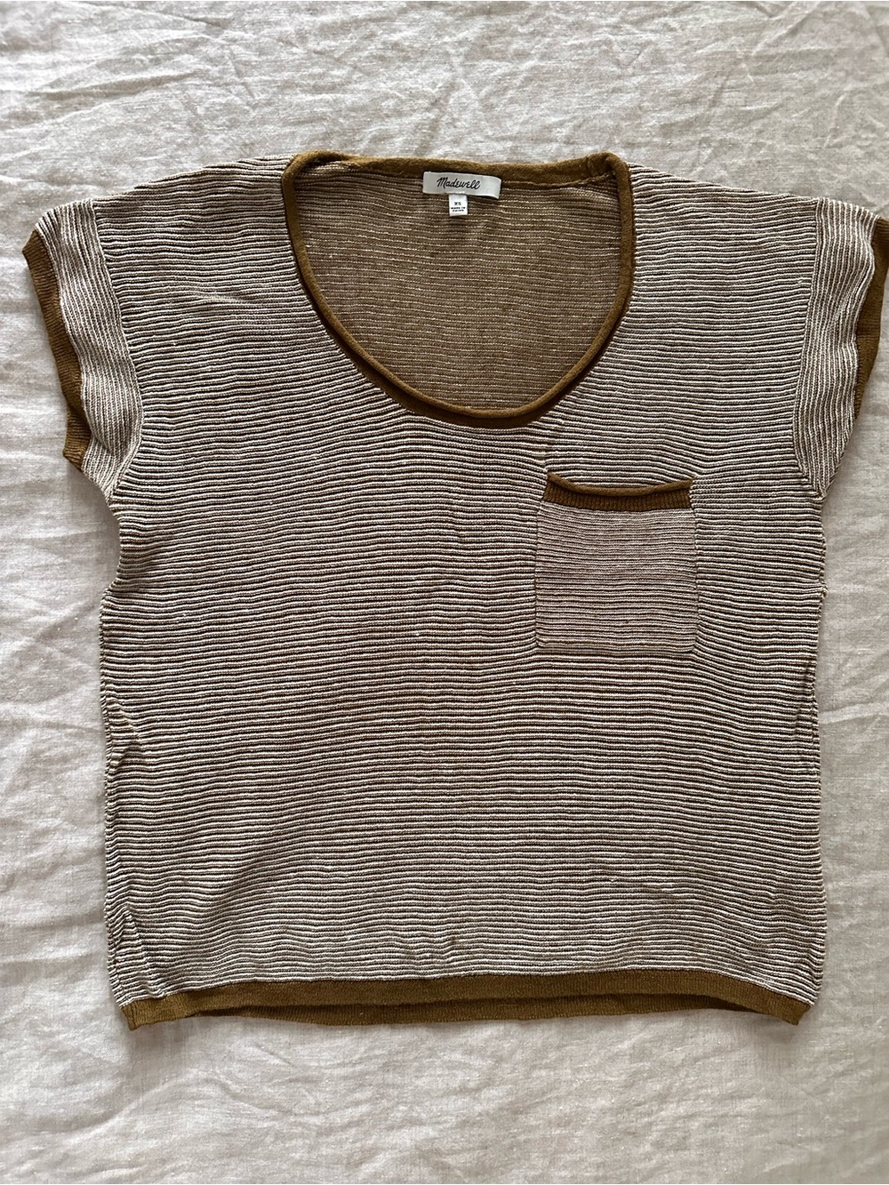 Madewell cream and olive Striped Short-Sleeve Knit Tee